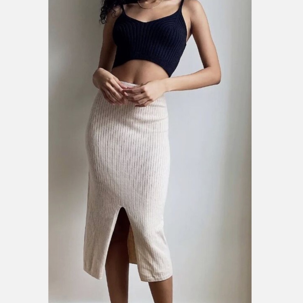 Free People Skyline Midi Skirt in Oatmeal Heather Small